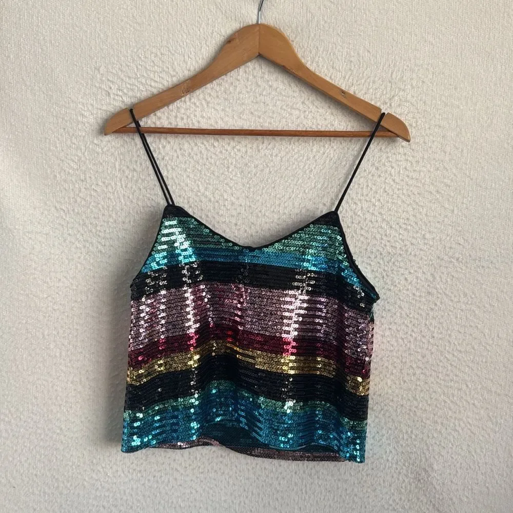 Wayf Sequin Tank Top Womens Small Black Pink‎ - Picture 2 of 6
